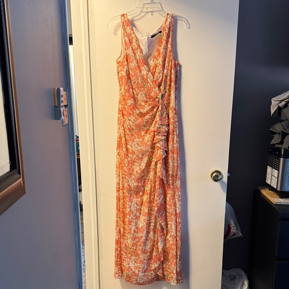 Ralph Lauren Orange and White Floral Maxi Dress